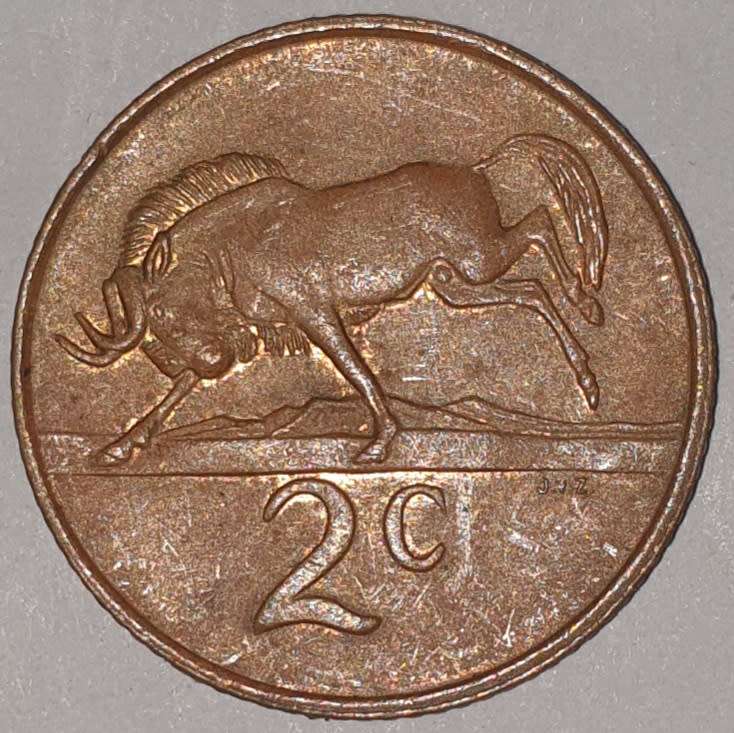 1986 - 2 CENT COIN (TWO CENT COIN) - RSA - BRONZE - KM#83 - BILINGUAL LEGEND - WILDEBEEST